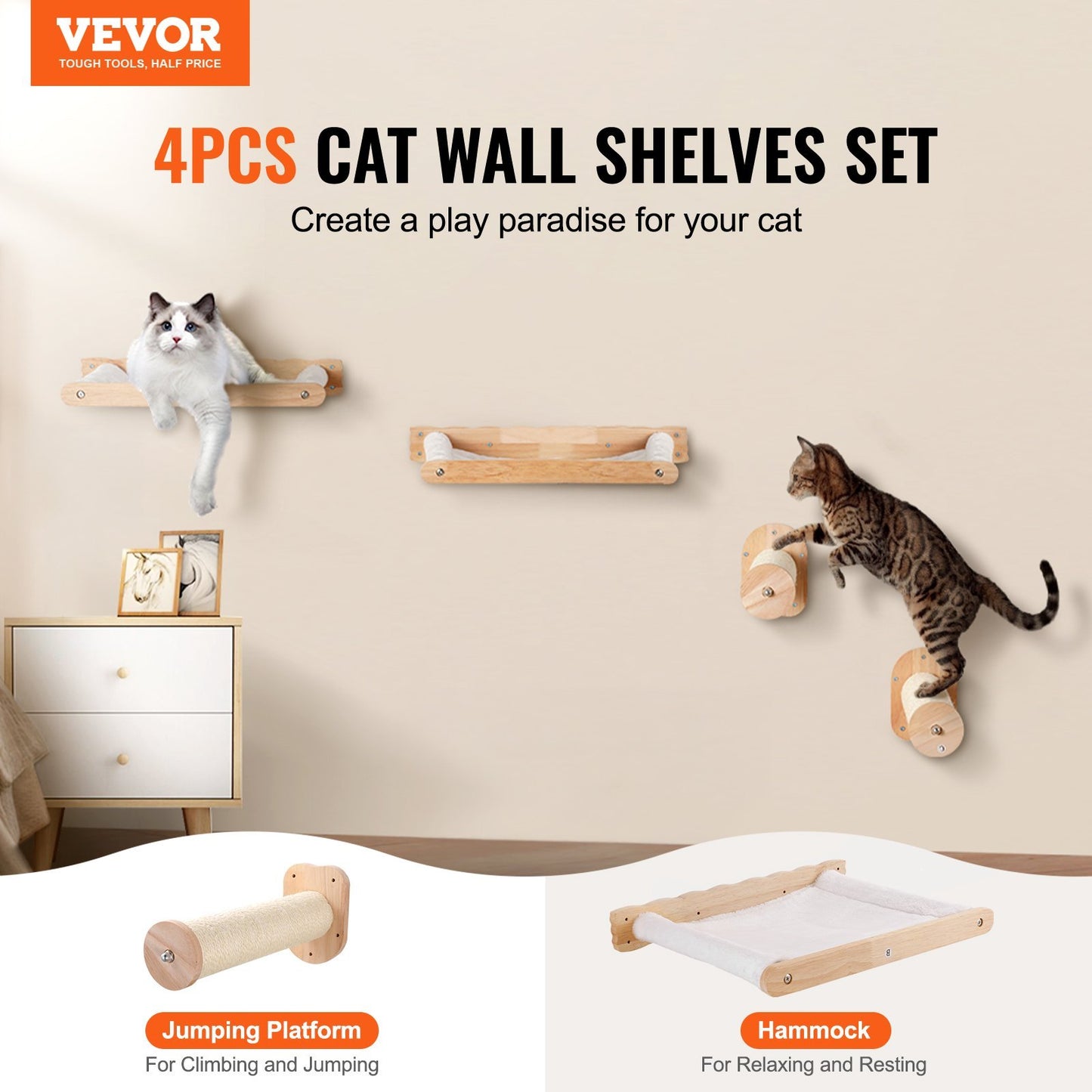 Wall Mounted Cat Shelves, Set Of 4