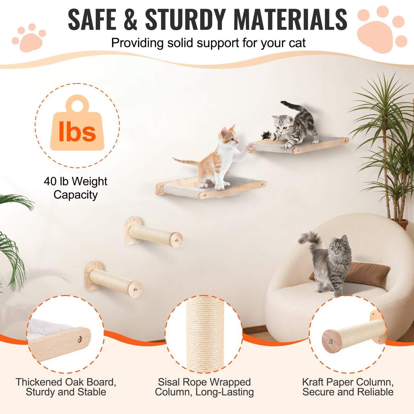 Wall Mounted Cat Shelves, Set Of 4